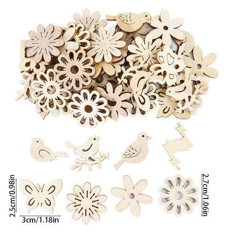 50Pcs Christmas Natural Wooden Chip Pendant Santa Claus Snowflake Christmas Tree Hanging Ornaments Navidad Decoration DIY Craft