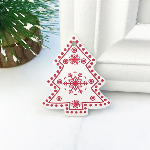 10Pcs 5cm Wooden Christmas Tree Hanging Pendants Chirstmas Ornament DIY Wooden Hanging Pendants Kids Toys Holiday Hanging Decor