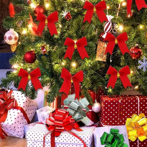 12/24/36pcs Christmas Bow Christmas Decoration For Home Gold Red Bowknot Xmas Tree Ornaments New Year 2025 Navidad Supplies