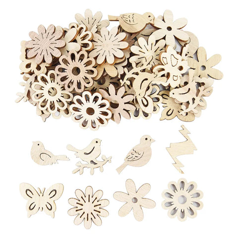 50Pcs Christmas Natural Wooden Chip Pendant Santa Claus Snowflake Christmas Tree Hanging Ornaments Navidad Decoration DIY Craft