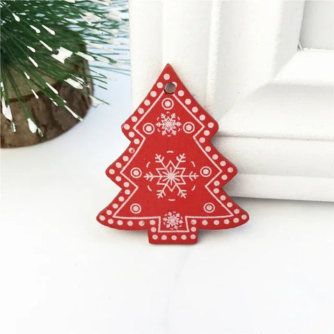 10Pcs 5cm Wooden Christmas Tree Hanging Pendants Chirstmas Ornament DIY Wooden Hanging Pendants Kids Toys Holiday Hanging Decor