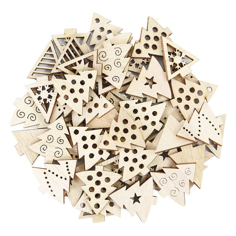 50Pcs Christmas Natural Wooden Chip Pendant Santa Claus Snowflake Christmas Tree Hanging Ornaments Navidad Decoration DIY Craft