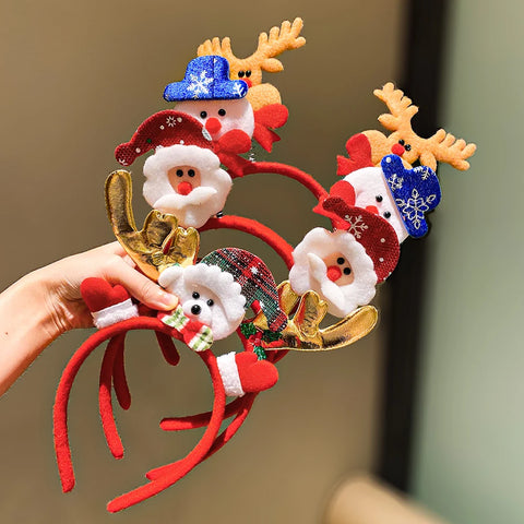 5-Pack Christmas Elements Hairband Set - Snowman Reindeer Santa Design Fashionable New Year Hair Accessories for Cute Girls