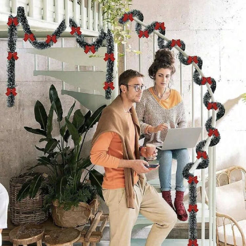 1/3sets 2M Christmas Snowflake Tinsel Garland Xmas Tree Hanging Decoration,for Christmas Themed Party DIY Decoration Supplies