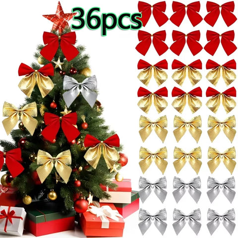 12/24/36pcs Christmas Bow Christmas Decoration For Home Gold Red Bowknot Xmas Tree Ornaments New Year 2025 Navidad Supplies