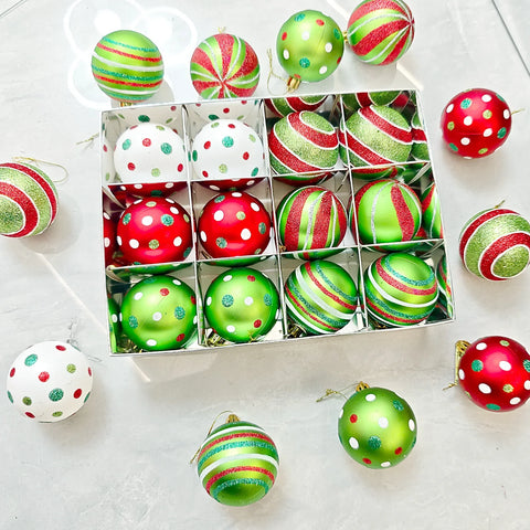 12pcs Painted Christmas Ball Decorations Green Monster Xmas Tree Ornaments 60MM Hanging Xmas Ball for Christmas Party Wedding