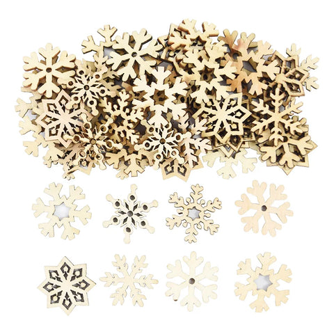 50Pcs Christmas Natural Wooden Chip Pendant Santa Claus Snowflake Christmas Tree Hanging Ornaments Navidad Decoration DIY Craft