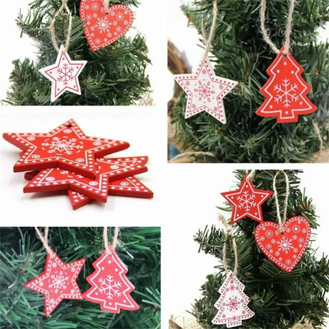 10/20/30Pcs Wooden Chirstmas Tree Hanging Decoration Christmas Ornaments Snow Elk Pendants Home Party New Year Gift Decor