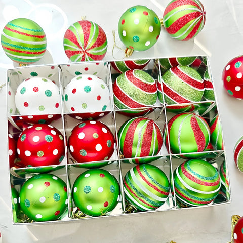 12pcs Painted Christmas Ball Decorations Green Monster Xmas Tree Ornaments 60MM Hanging Xmas Ball for Christmas Party Wedding