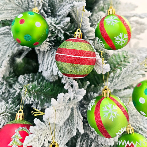 12pcs Painted Christmas Ball Decorations Green Monster Xmas Tree Ornaments 60MM Hanging Xmas Ball for Christmas Party Wedding