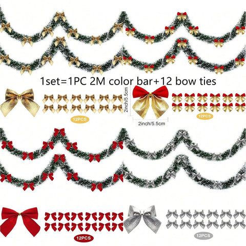 1/3sets 2M Christmas Snowflake Tinsel Garland Xmas Tree Hanging Decoration，for Christmas Themed Party DIY Decoration Supplies