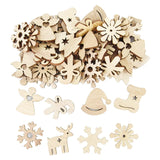 50Pcs Christmas Natural Wooden Chip Pendant Santa Claus Snowflake Christmas Tree Hanging Ornaments Navidad Decoration DIY Craft