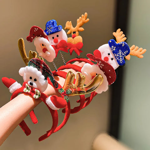5-Pack Christmas Elements Hairband Set - Snowman Reindeer Santa Design Fashionable New Year Hair Accessories for Cute Girls