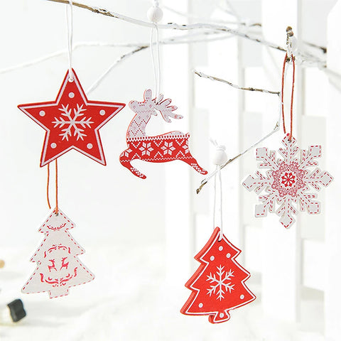 10Pcs 5cm Wooden Christmas Tree Hanging Pendants Chirstmas Ornament DIY Wooden Hanging Pendants Kids Toys Holiday Hanging Decor