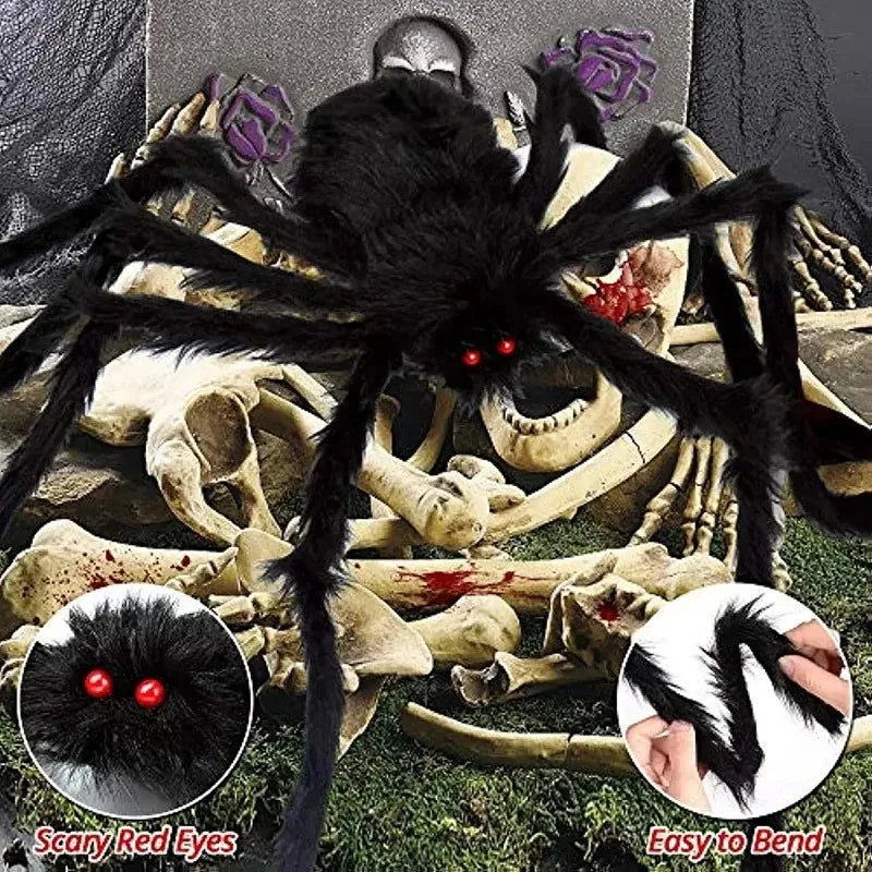 Halloween Big Plush Spider Horror Halloween Decoration Party Prop Outdoor Giant Spider Decor 30-200cm Chamber Prank Black Spider