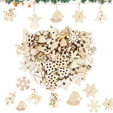 50Pcs Christmas Natural Wooden Chip Pendant Santa Claus Snowflake Christmas Tree Hanging Ornaments Navidad Decoration DIY Craft
