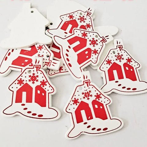 10Pcs 5cm Wooden Christmas Tree Hanging Pendants Chirstmas Ornament DIY Wooden Hanging Pendants Kids Toys Holiday Hanging Decor
