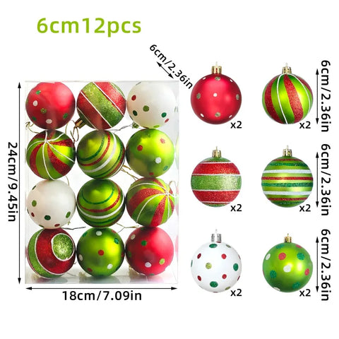12pcs Painted Christmas Ball Decorations Green Monster Xmas Tree Ornaments 60MM Hanging Xmas Ball for Christmas Party Wedding