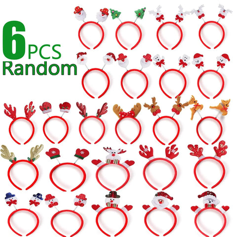 6/12PCS Random Christmas Headbands Party Favors Xmas Party Headband Favors Christmas Hat Hairpin for Holiday Classroom Supplies