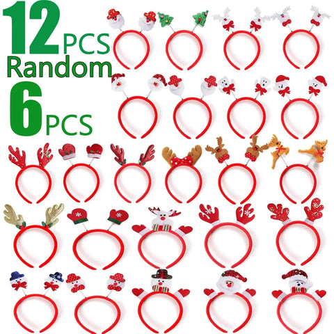 6/12PCS Random Christmas Headbands Party Favors Xmas Party Headband Favors Christmas Hat Hairpin for Holiday Classroom Supplies