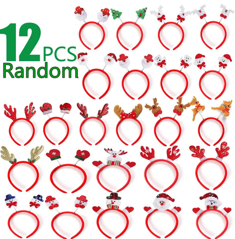 6/12PCS Random Christmas Headbands Party Favors Xmas Party Headband Favors Christmas Hat Hairpin for Holiday Classroom Supplies