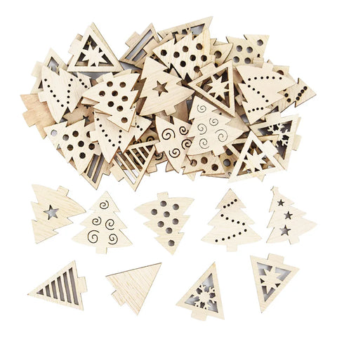 50Pcs Christmas Natural Wooden Chip Pendant Santa Claus Snowflake Christmas Tree Hanging Ornaments Navidad Decoration DIY Craft