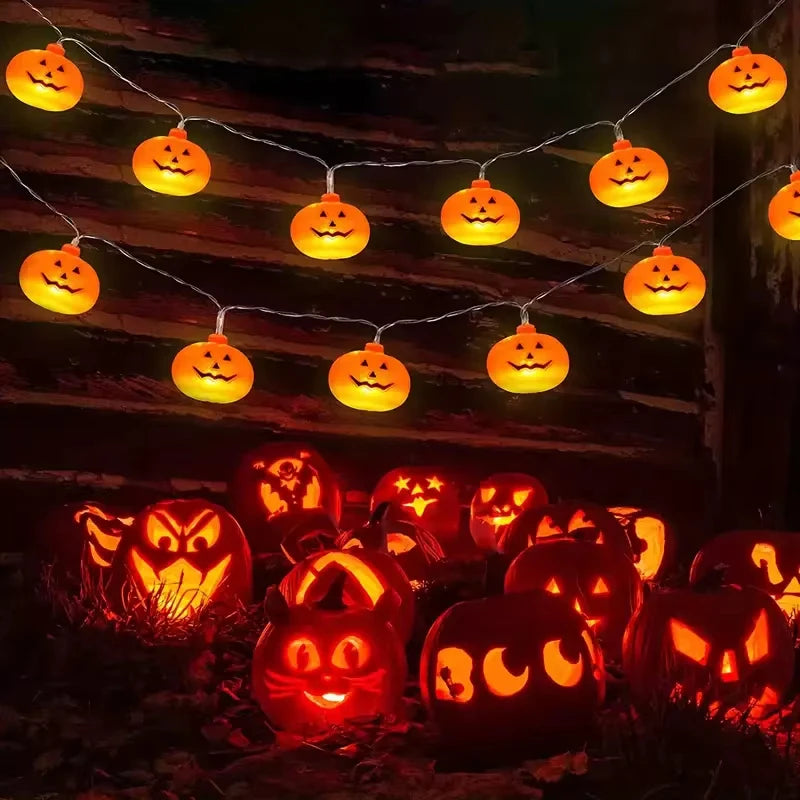 Halloween LED String Lights 10/20 Pumpkin Ghost Witch Shapes Battery Powered Fairy Lights for Indoor Outdoor Party Decorations