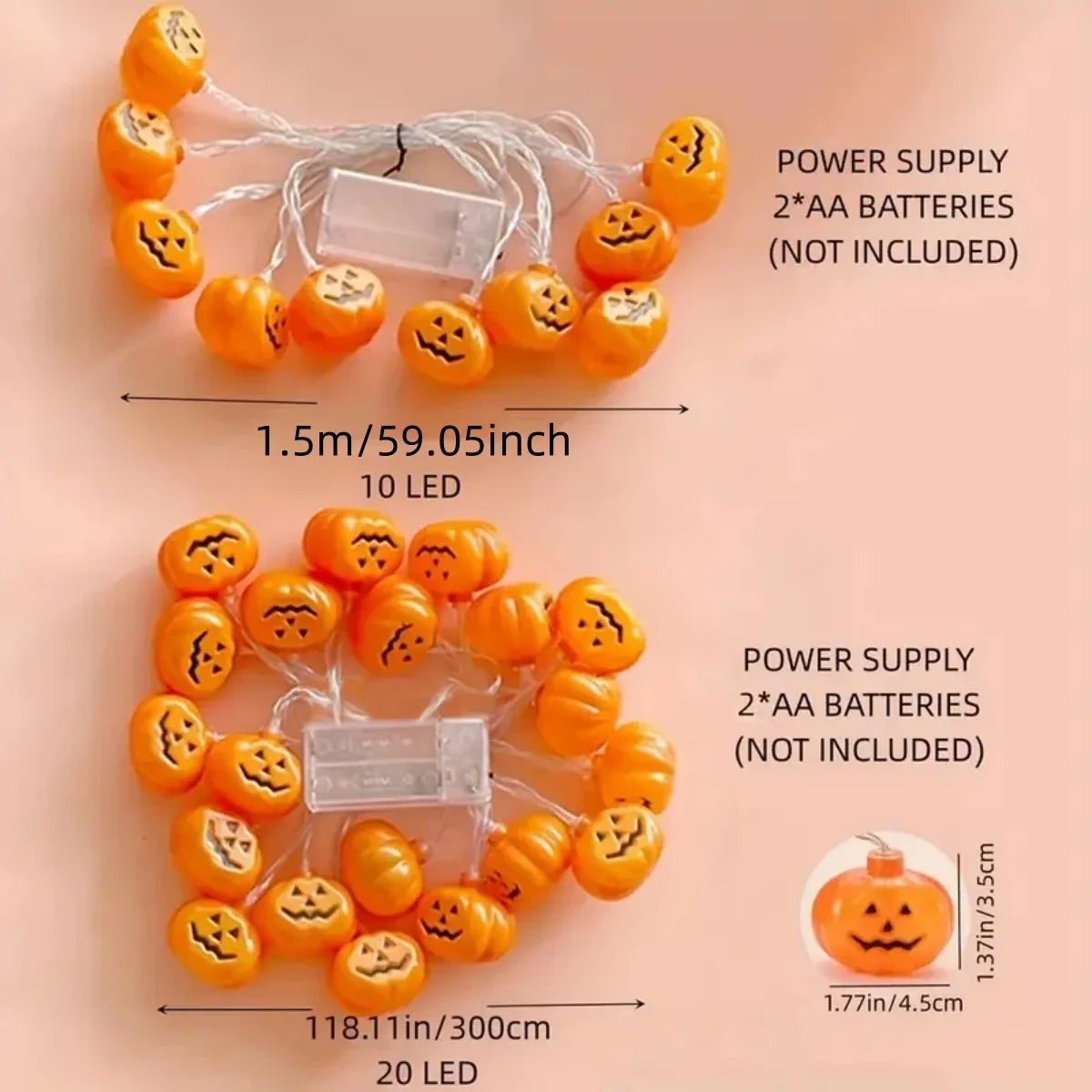 Halloween LED String Lights 10/20 Pumpkin Ghost Witch Shapes Battery Powered Fairy Lights for Indoor Outdoor Party Decorations