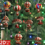 10Pcs Christmas Wooden Hot Air Balloon Santa Claus 2D Flat Wooden Pendant Christmas Tree Decoration Perfect Holiday Gift Decor