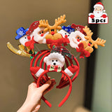 5-Pack Christmas Elements Hairband Set - Snowman Reindeer Santa Design Fashionable New Year Hair Accessories for Cute Girls