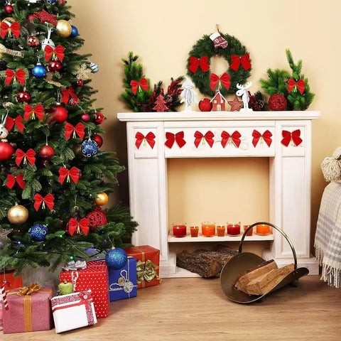 12/24/36pcs Christmas Bow Christmas Decoration For Home Gold Red Bowknot Xmas Tree Ornaments New Year 2025 Navidad Supplies